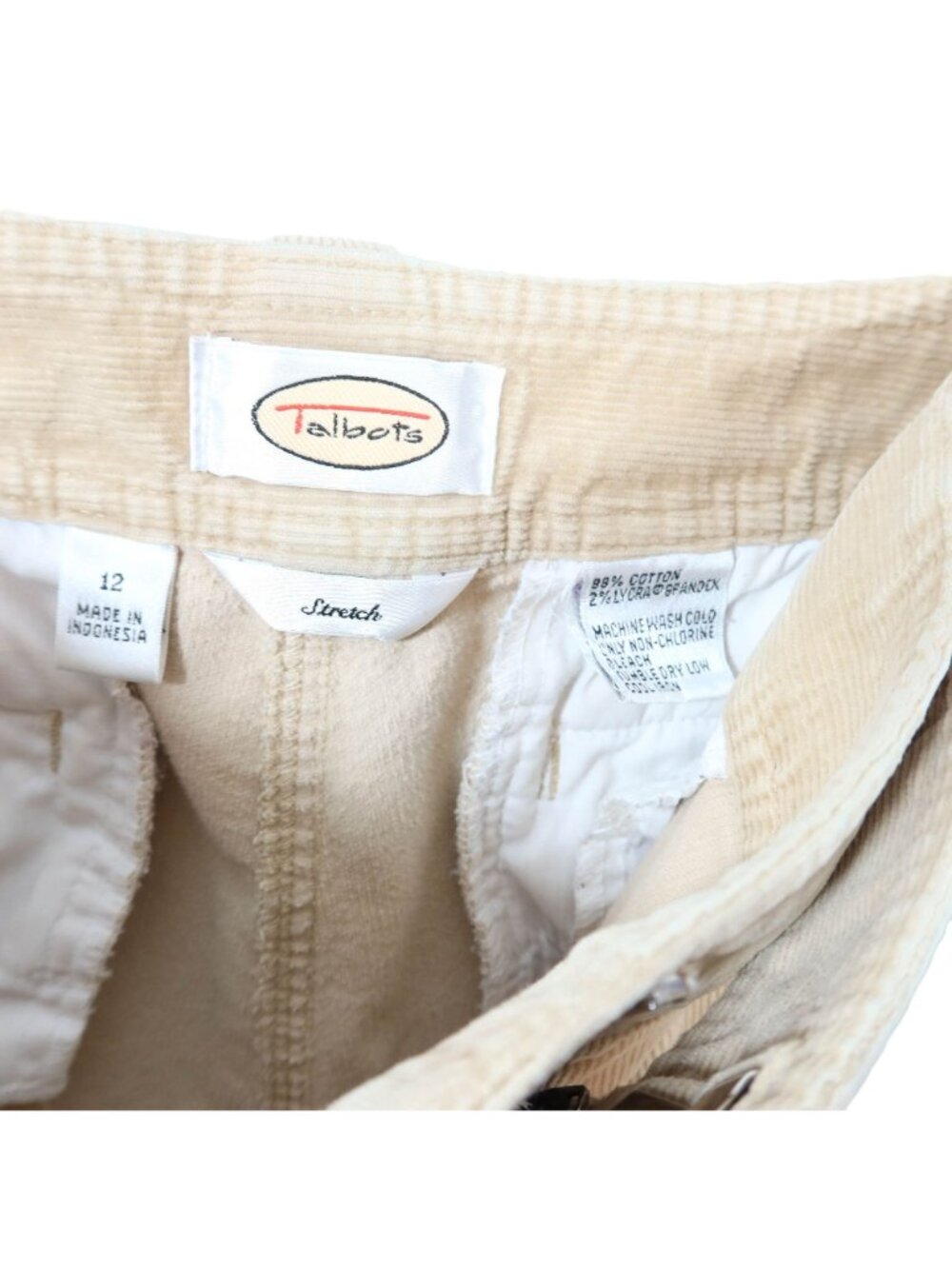 TALBOTS Size 12 Beige Cotton Blend Fine Wale Straight Leg Tab Waist Pants - Picture 8 of 8